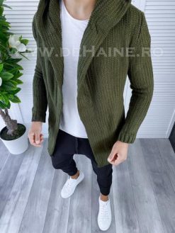 Cardigan barbati kaki cu gluga slim fit ZR T3516 U7 - Cardigan barbati -