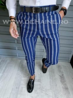 Pantaloni barbati eleganti bleumarin cu dungi B1606 B7-3 E 14-3 - Pantaloni barbati - Pantaloni eleganti