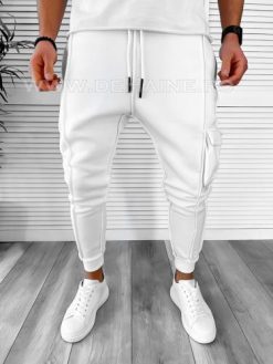 Pantaloni de trening albi conici K156 P18-13 - Pantaloni barbati - Pantaloni de trening