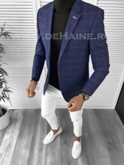 Sacou barbati slim fit bleumarin in carouri B9752 66-1 E - Sacouri barbati -